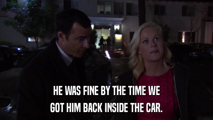 HE WAS FINE BY THE TIME WE GOT HIM BACK INSIDE THE CAR. 