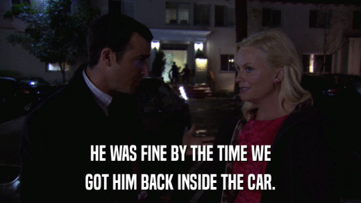 HE WAS FINE BY THE TIME WE GOT HIM BACK INSIDE THE CAR. 