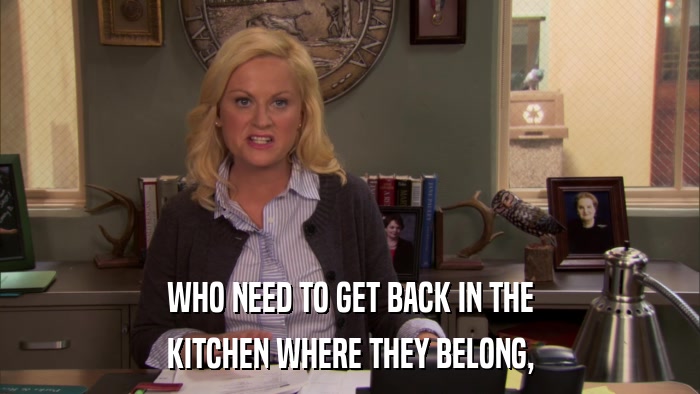 WHO NEED TO GET BACK IN THE KITCHEN WHERE THEY BELONG, 