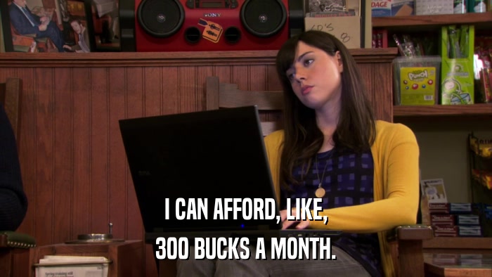 I CAN AFFORD, LIKE, 300 BUCKS A MONTH. 