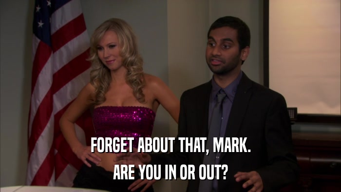 FORGET ABOUT THAT, MARK. ARE YOU IN OR OUT? 