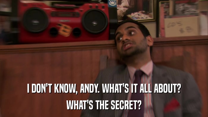 I DON'T KNOW, ANDY. WHAT'S IT ALL ABOUT? WHAT'S THE SECRET? 