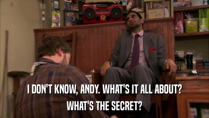 I DON'T KNOW, ANDY. WHAT'S IT ALL ABOUT? WHAT'S THE SECRET? 