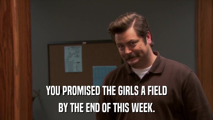 YOU PROMISED THE GIRLS A FIELD BY THE END OF THIS WEEK. 