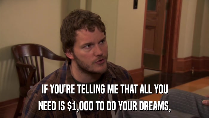 IF YOU'RE TELLING ME THAT ALL YOU NEED IS $1,000 TO DO YOUR DREAMS, 