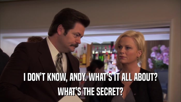 I DON'T KNOW, ANDY. WHAT'S IT ALL ABOUT? WHAT'S THE SECRET? 