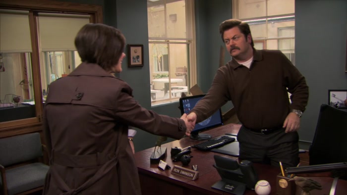 I'M WOMAN OF THE YEAR, RON SWANSON. 