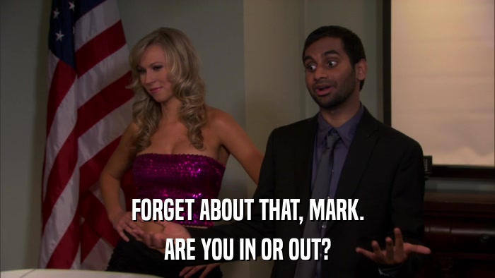 FORGET ABOUT THAT, MARK. ARE YOU IN OR OUT? 