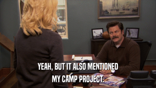 YEAH, BUT IT ALSO MENTIONED MY CAMP PROJECT. 