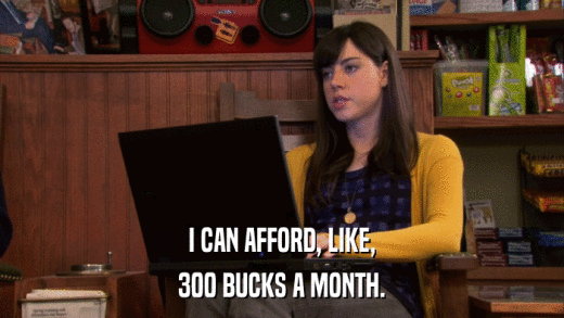 I CAN AFFORD, LIKE, 300 BUCKS A MONTH. 