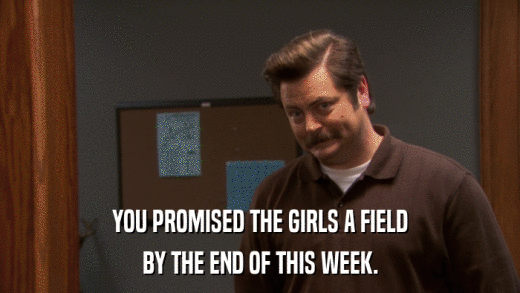 YOU PROMISED THE GIRLS A FIELD BY THE END OF THIS WEEK. 