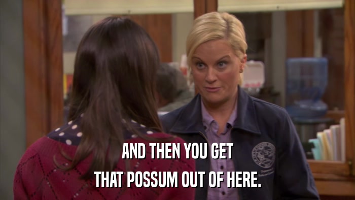 AND THEN YOU GET THAT POSSUM OUT OF HERE. 