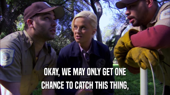 OKAY, WE MAY ONLY GET ONE CHANCE TO CATCH THIS THING, 