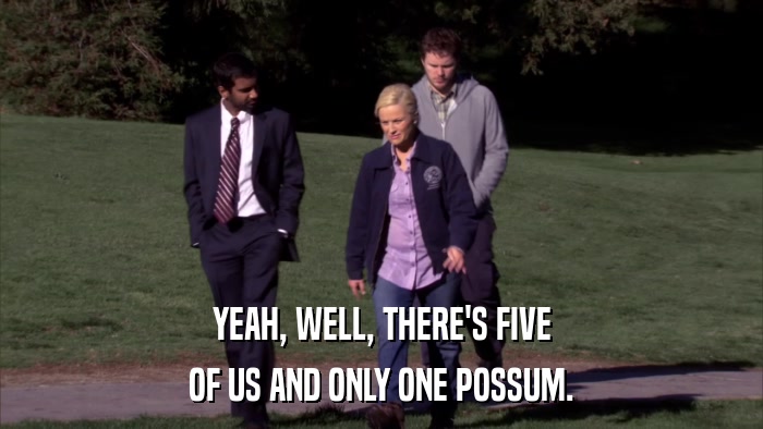 YEAH, WELL, THERE'S FIVE OF US AND ONLY ONE POSSUM. 