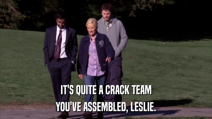 IT'S QUITE A CRACK TEAM YOU'VE ASSEMBLED, LESLIE. 