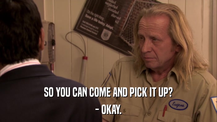 SO YOU CAN COME AND PICK IT UP? - OKAY. 