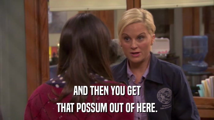 AND THEN YOU GET THAT POSSUM OUT OF HERE. 