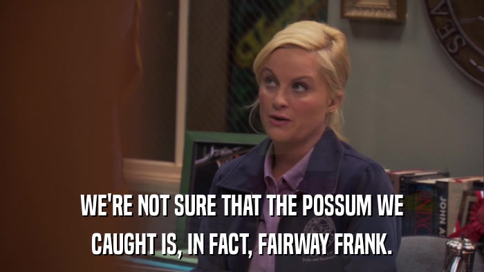 WE'RE NOT SURE THAT THE POSSUM WE CAUGHT IS, IN FACT, FAIRWAY FRANK. 