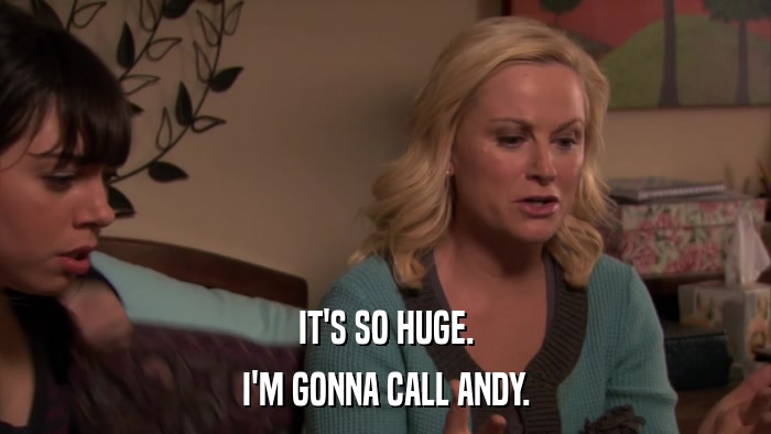IT'S SO HUGE. I'M GONNA CALL ANDY. 