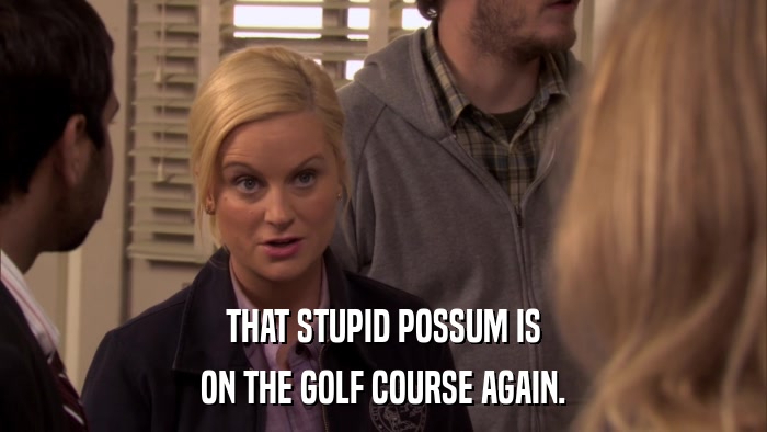 THAT STUPID POSSUM IS ON THE GOLF COURSE AGAIN. 