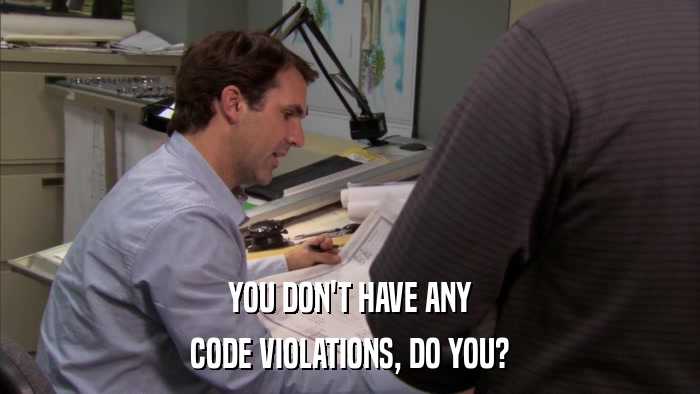 YOU DON'T HAVE ANY CODE VIOLATIONS, DO YOU? 