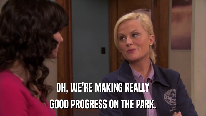 OH, WE'RE MAKING REALLY GOOD PROGRESS ON THE PARK. 