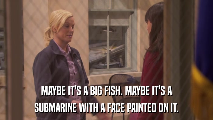 MAYBE IT'S A BIG FISH. MAYBE IT'S A SUBMARINE WITH A FACE PAINTED ON IT. 