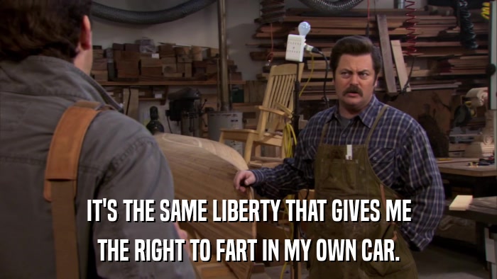 IT'S THE SAME LIBERTY THAT GIVES ME THE RIGHT TO FART IN MY OWN CAR. 