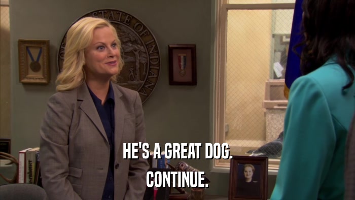 HE'S A GREAT DOG. CONTINUE. 