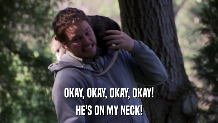 OKAY, OKAY, OKAY, OKAY! HE'S ON MY NECK! 