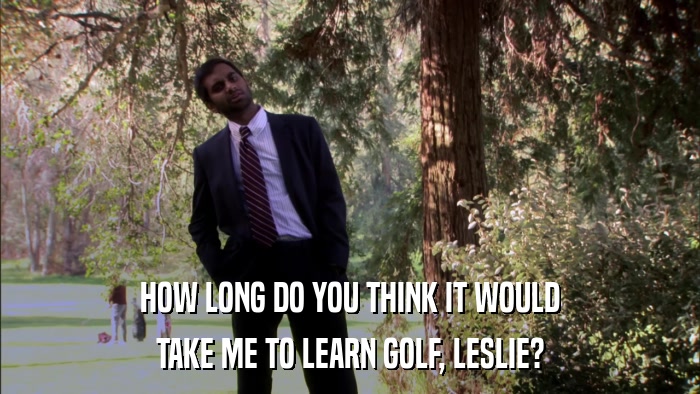 HOW LONG DO YOU THINK IT WOULD TAKE ME TO LEARN GOLF, LESLIE? 