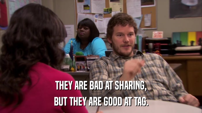 THEY ARE BAD AT SHARING, BUT THEY ARE GOOD AT TAG. 