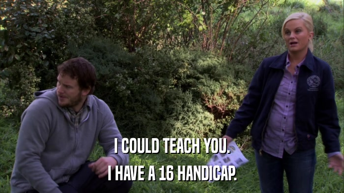 I COULD TEACH YOU. I HAVE A 16 HANDICAP. 