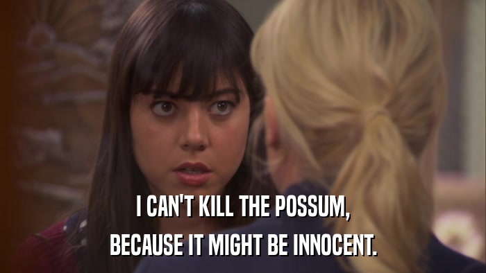 I CAN'T KILL THE POSSUM, BECAUSE IT MIGHT BE INNOCENT. 