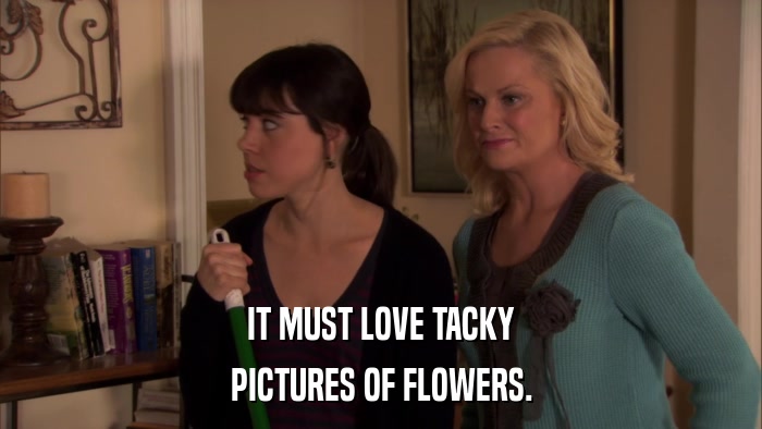 IT MUST LOVE TACKY PICTURES OF FLOWERS. 