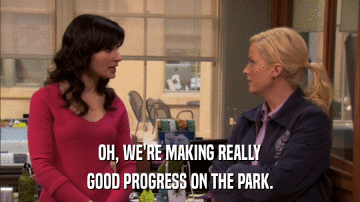 OH, WE'RE MAKING REALLY GOOD PROGRESS ON THE PARK. 