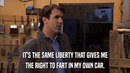 IT'S THE SAME LIBERTY THAT GIVES ME THE RIGHT TO FART IN MY OWN CAR. 