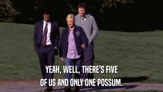 YEAH, WELL, THERE'S FIVE OF US AND ONLY ONE POSSUM. 