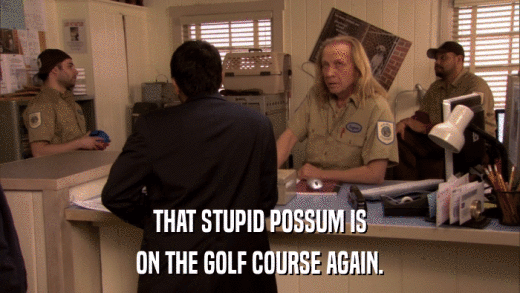 THAT STUPID POSSUM IS ON THE GOLF COURSE AGAIN. 