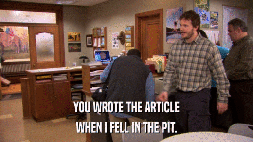 YOU WROTE THE ARTICLE WHEN I FELL IN THE PIT. 