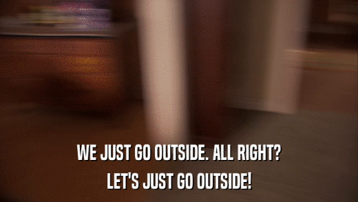WE JUST GO OUTSIDE. ALL RIGHT? LET'S JUST GO OUTSIDE! 
