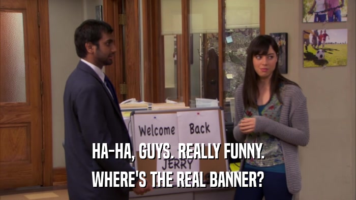 HA-HA, GUYS. REALLY FUNNY. WHERE'S THE REAL BANNER? 