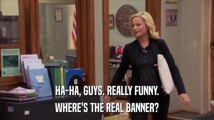HA-HA, GUYS. REALLY FUNNY. WHERE'S THE REAL BANNER? 
