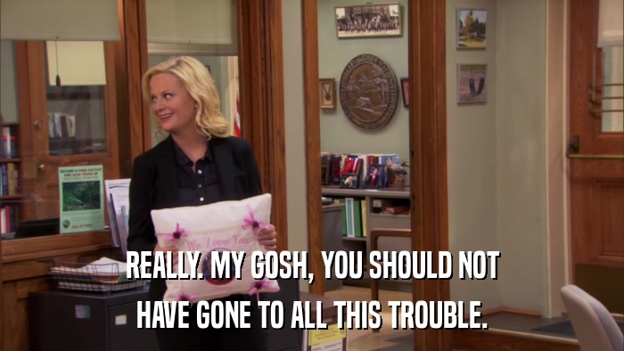 REALLY. MY GOSH, YOU SHOULD NOT HAVE GONE TO ALL THIS TROUBLE. 