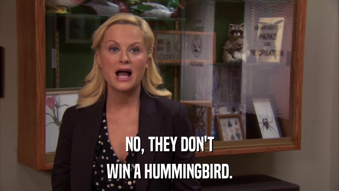 NO, THEY DON'T WIN A HUMMINGBIRD. 