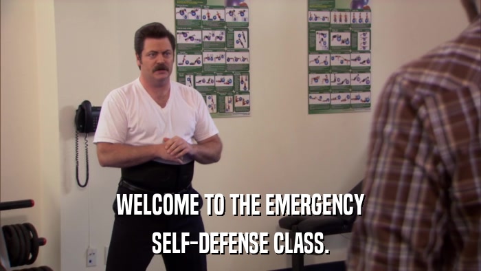 WELCOME TO THE EMERGENCY SELF-DEFENSE CLASS. 