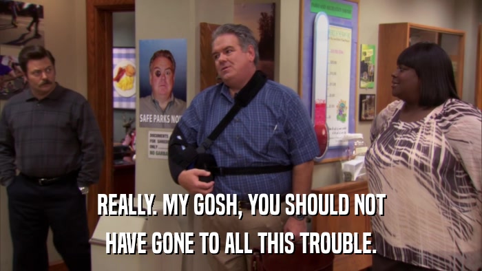 REALLY. MY GOSH, YOU SHOULD NOT HAVE GONE TO ALL THIS TROUBLE. 