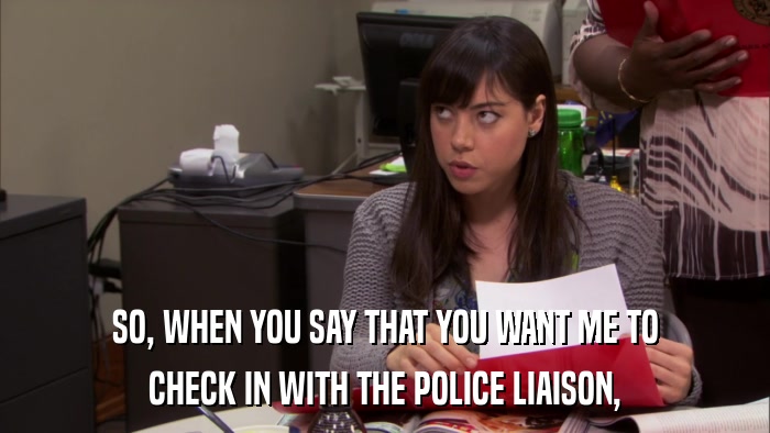 SO, WHEN YOU SAY THAT YOU WANT ME TO CHECK IN WITH THE POLICE LIAISON, 