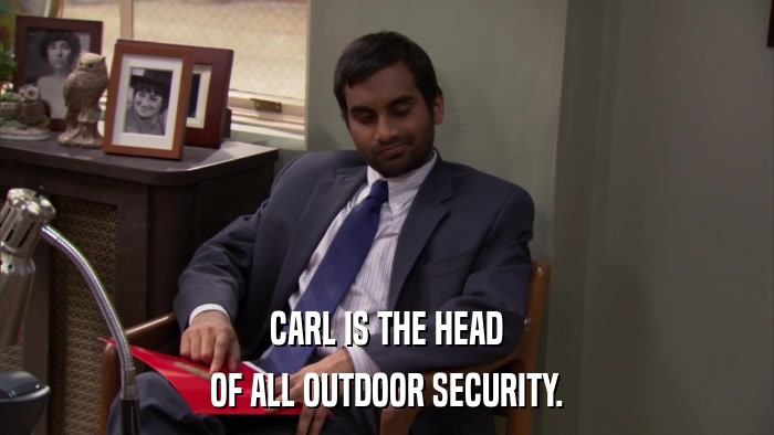 CARL IS THE HEAD OF ALL OUTDOOR SECURITY. 