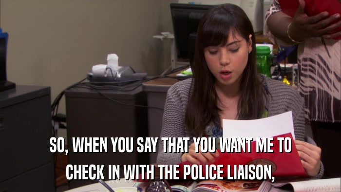 SO, WHEN YOU SAY THAT YOU WANT ME TO CHECK IN WITH THE POLICE LIAISON, 